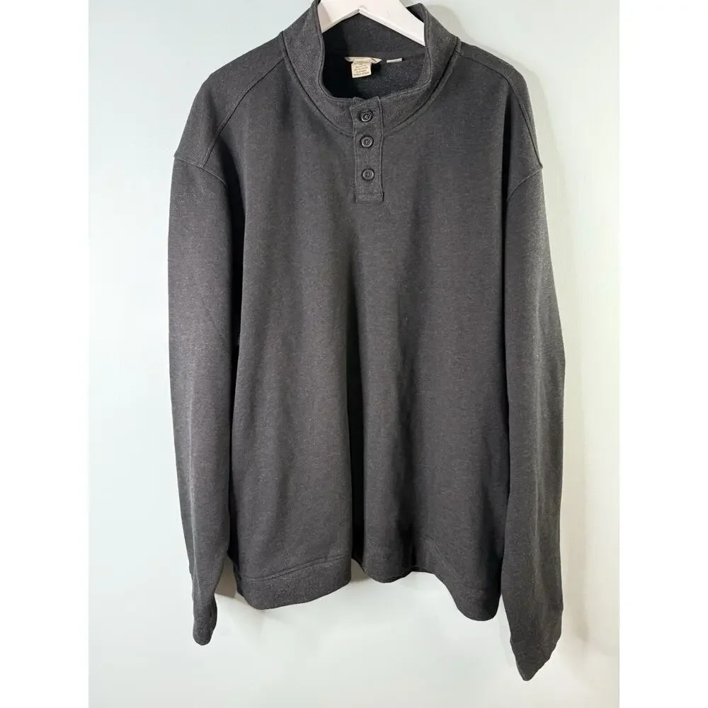 Duluth Trading Co Mens Relaxed Fit‎ Pullover 1/4 Button Gray Size 3XL Mock Neck